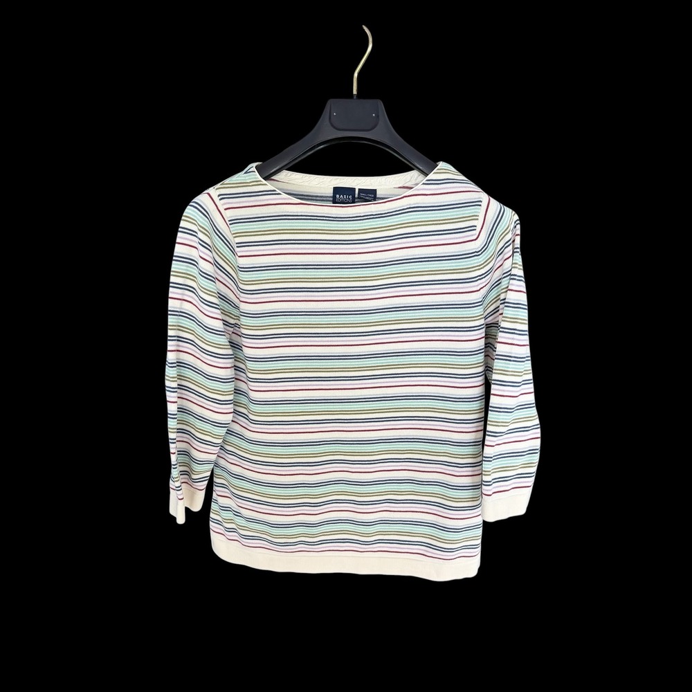 Y2K Basic Editions Womens Multi Color Striped 100% Cotton Small 3/4‎ Slv